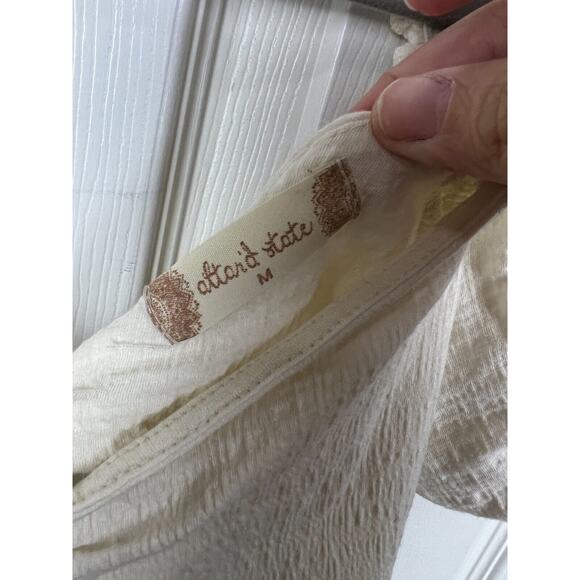 Altar'd State Kinsley Babydoll Top Tie Back White Brushed Cotton Gauzy Medium - Picture 3 of 6